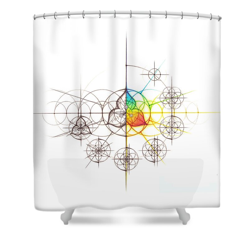 Bougainvillea Shower Curtain featuring the drawing Intuitive Geometry Bougainvillea flower with steps by Nathalie Strassburg