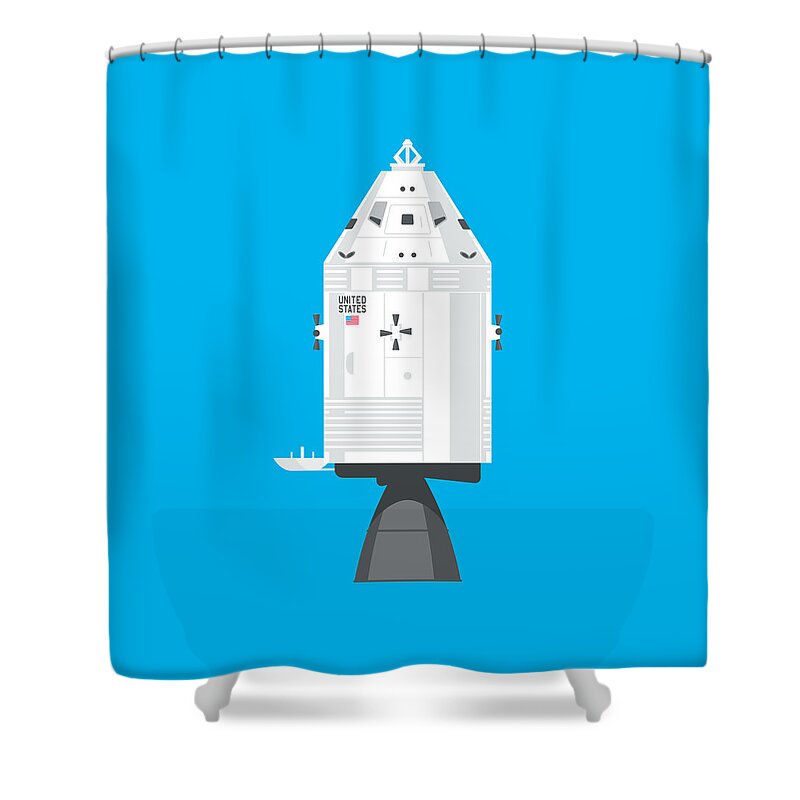 Apollo 11 Shower Curtain featuring the digital art Apollo Command and Service Module - Cyan by Organic Synthesis