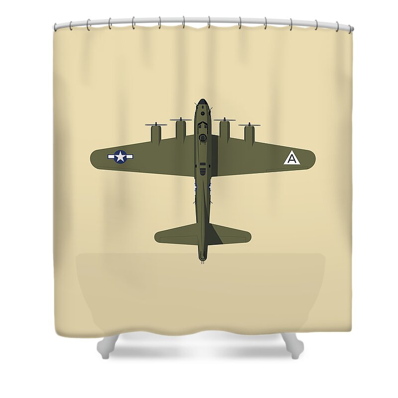 Aircraft Shower Curtain featuring the digital art B-17 WWII Bomber - Olive by Organic Synthesis