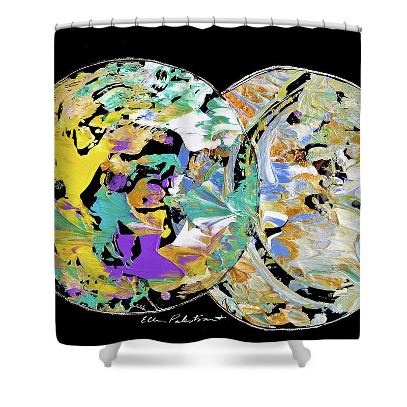 Wall Art Shower Curtain featuring the painting Interplanetary Dance - Horizontal by Ellen Palestrant