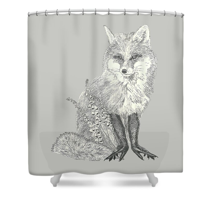 Foxgloves Shower Curtain featuring the drawing Foxgloves by Jenny Armitage