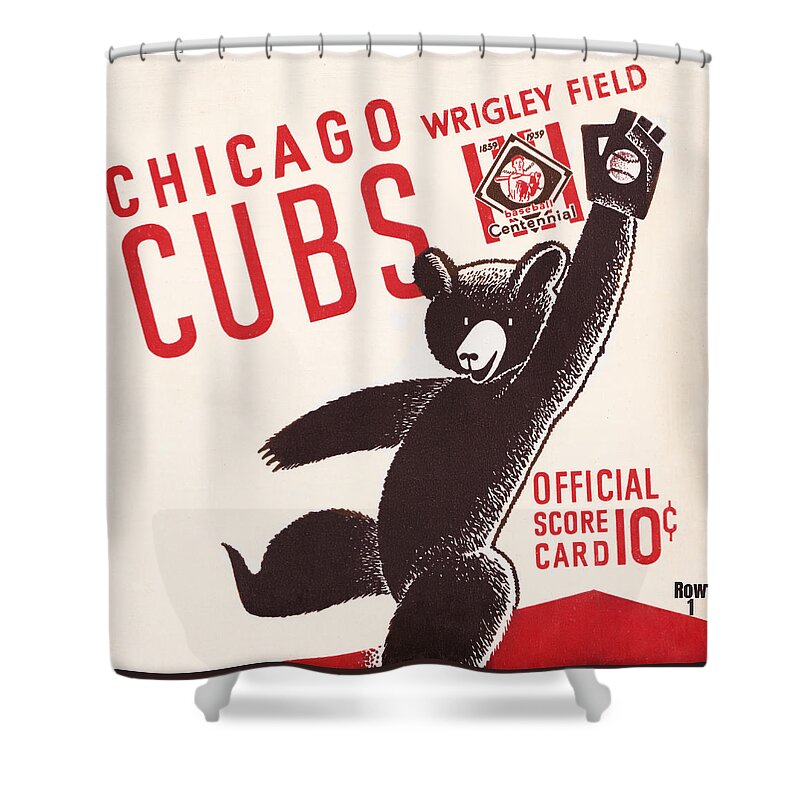 Chicago Shower Curtain featuring the mixed media 1939 Chicago Cubs Score Card Art by Row One Brand