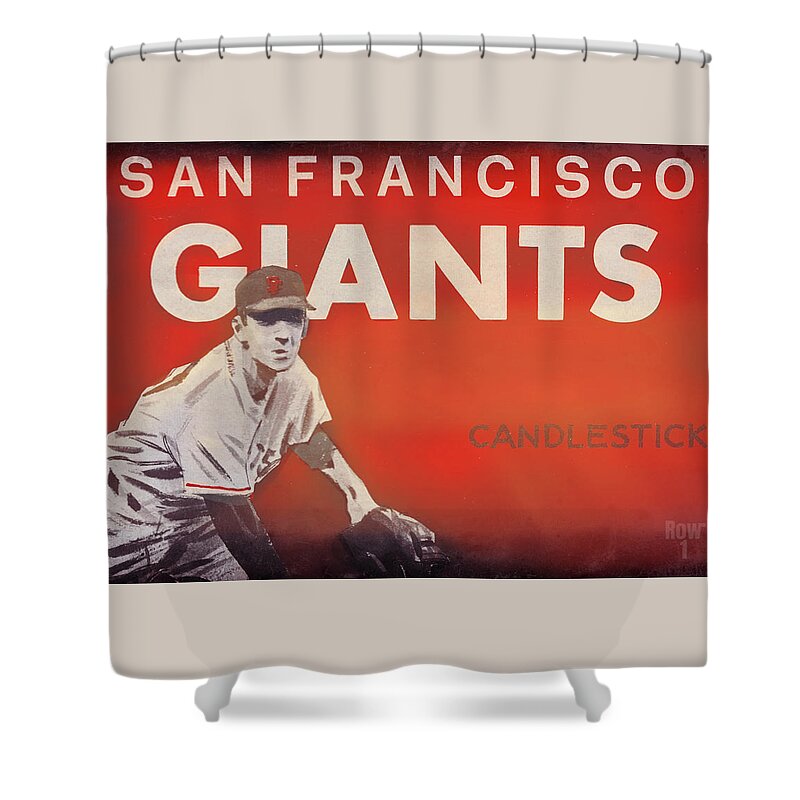 San Francisco Shower Curtain featuring the mixed media Vintage San Francisco Giants Candlestick Park Art by Row One Brand