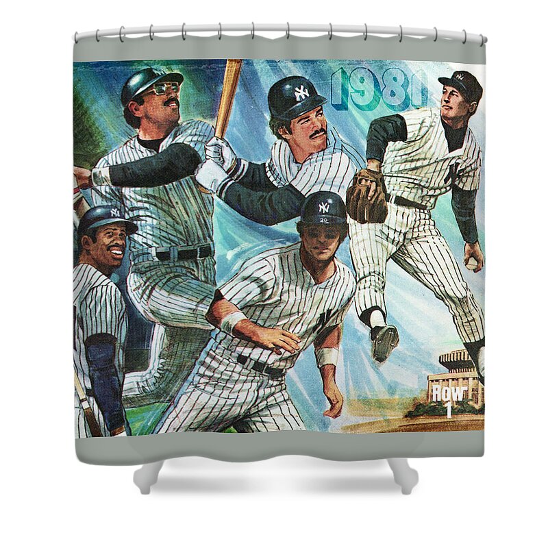 1981 Shower Curtain featuring the mixed media 1981 New York Yankees Stars by Row One Brand