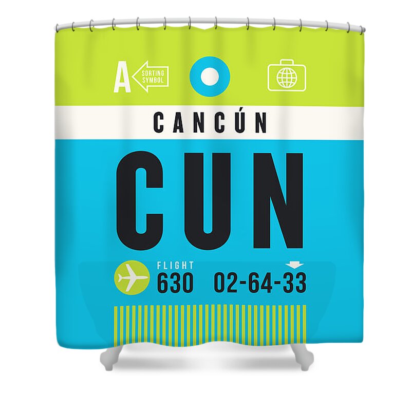 Airline Shower Curtain featuring the digital art Luggage Tag A - CUN Cancun Mexico by Organic Synthesis