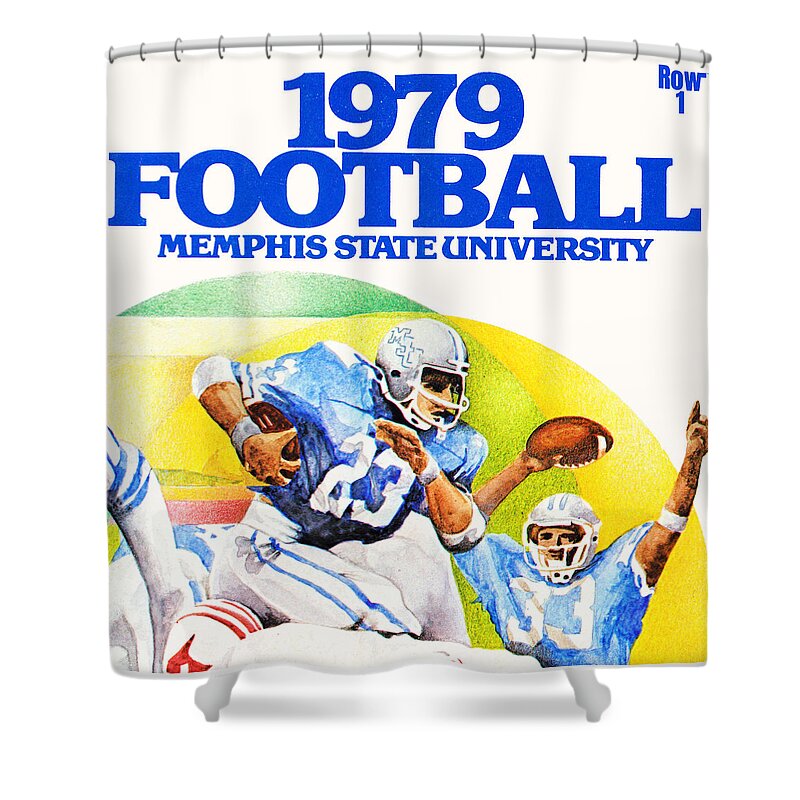 1979 Shower Curtain featuring the mixed media 1979 Memphis State Football Art by Row One Brand