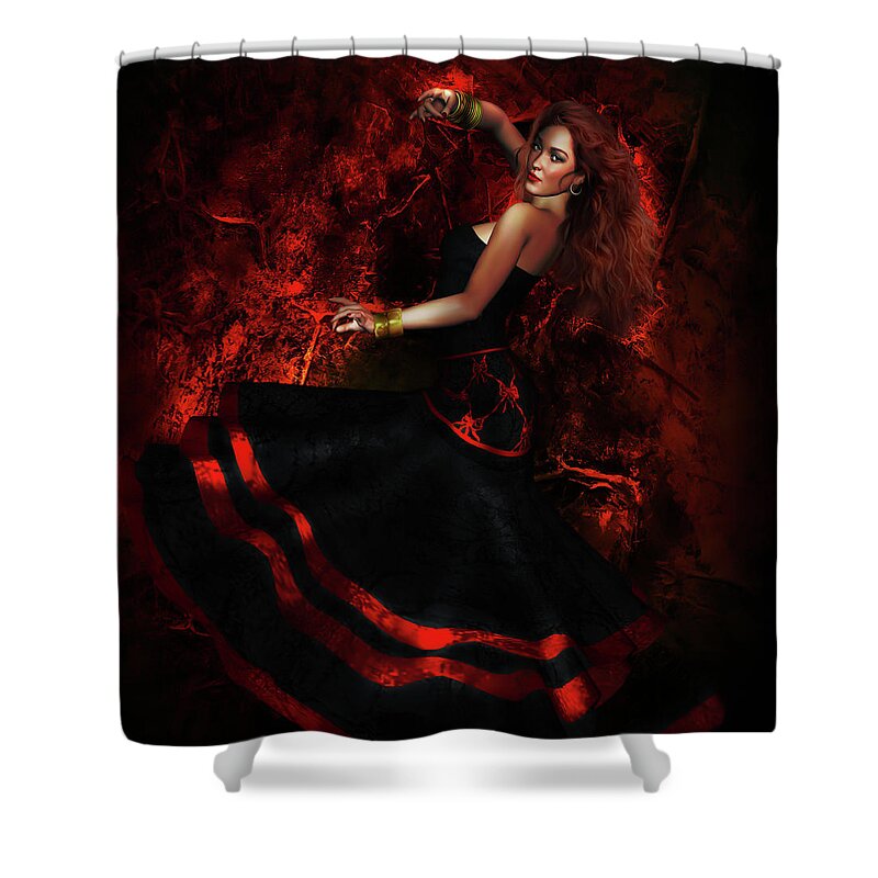 Flamenco Shower Curtain featuring the digital art Flamenco by Shanina Conway