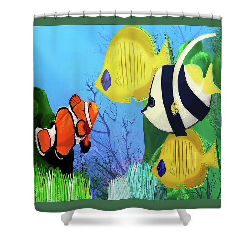 School Shower Curtain featuring the digital art School of fish by Rose Lewis