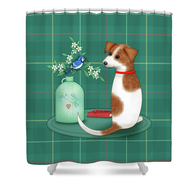 Dog Shower Curtain featuring the digital art J is for Jack Russell Terrier by Valerie Drake Lesiak