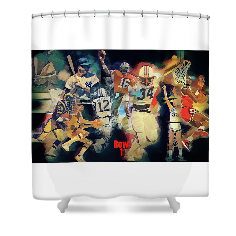 Legends Shower Curtain featuring the mixed media American Sports Legends by Row One Brand
