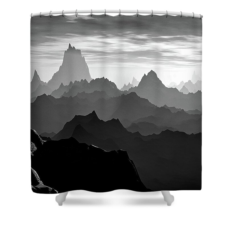 Travel Shower Curtain featuring the digital art A Long Hike by Phil Perkins