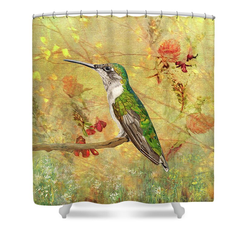 Hummingbird Shower Curtain featuring the painting Heart Of The Forest by Angeles M Pomata