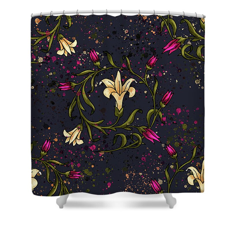 White Lily Shower Curtain featuring the painting White lily floral pattern, Victorian lily by Nadia CHEVREL