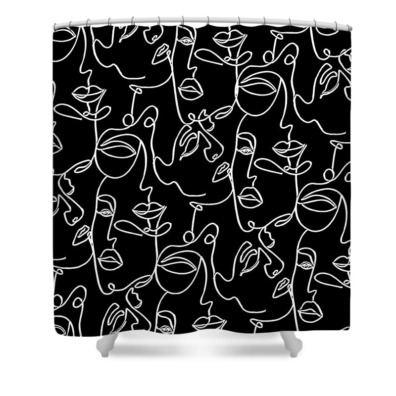 Drawing Shower Curtain featuring the drawing One Line Drawing Abstract Face Pattern Modern Minimalism Art Aesthetic Contour Continuous Line Art by Mounir Khalfouf