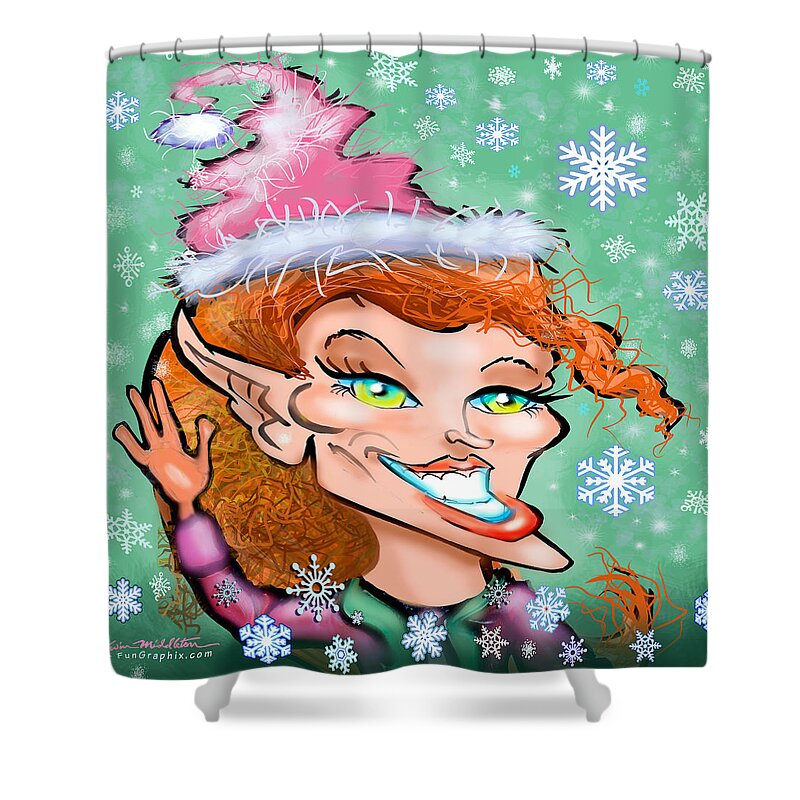 Christmas Shower Curtain featuring the digital art Christmas Elf by Kevin Middleton