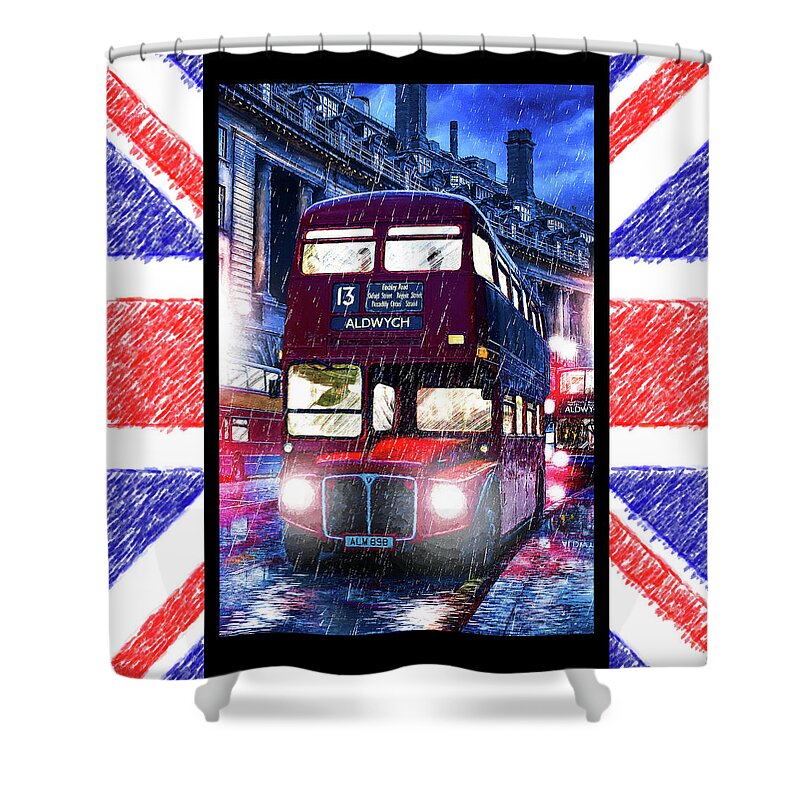 London Shower Curtain featuring the mixed media Classic London Red Double-Decker Bus by Mark Tisdale