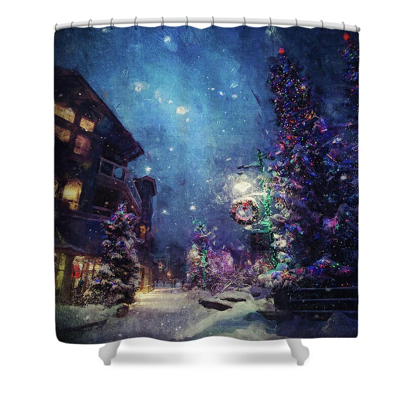Christmas Shower Curtain featuring the digital art Season's Greetings by Phil Perkins