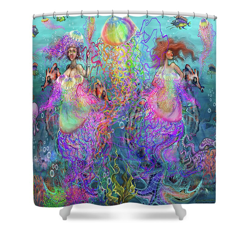 Jellyfish Shower Curtain featuring the digital art Mermaid Disco Dresses by Kevin Middleton