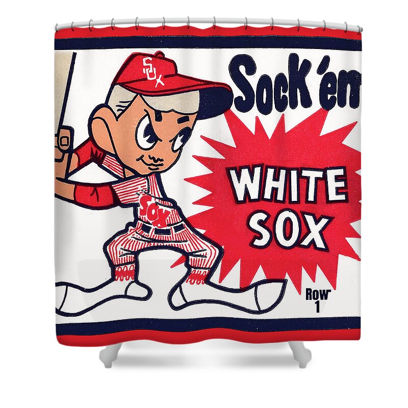 Chicago Shower Curtain featuring the mixed media 1978 Sock Em White Sox Art by Row One Brand