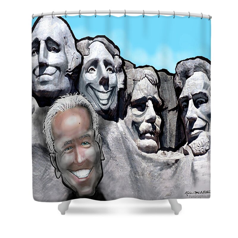Mount Rushmore Shower Curtain featuring the digital art Mount Rushmore w Biden by Kevin Middleton