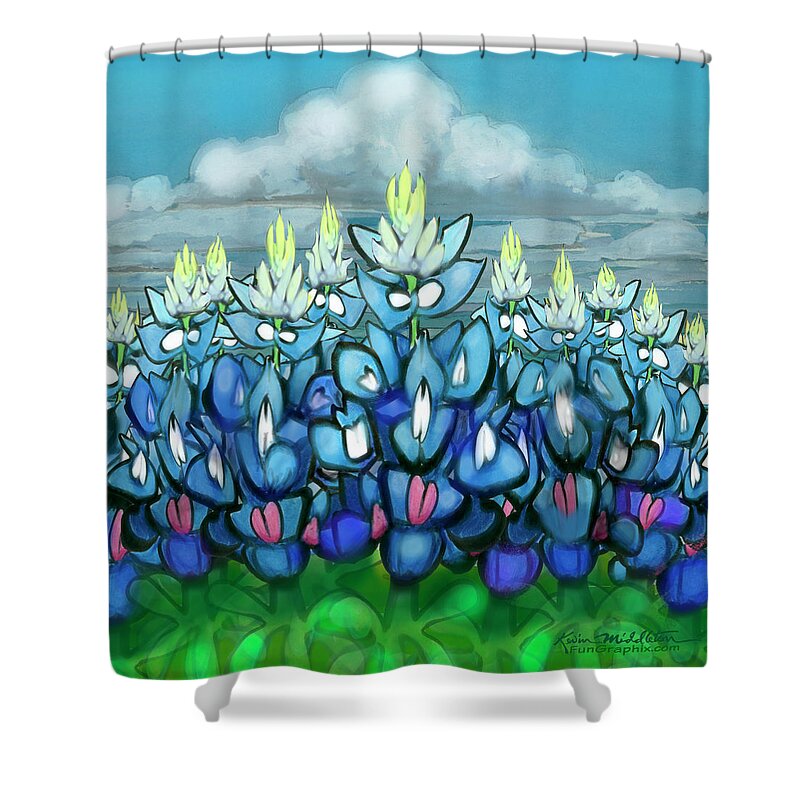 Bluebonnet Shower Curtain featuring the digital art Bluebonnet Country Scene by Kevin Middleton