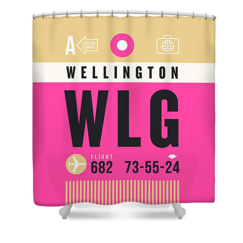 Airline Shower Curtain featuring the digital art Luggage Tag A - WLG Wellington New Zealand by Organic Synthesis