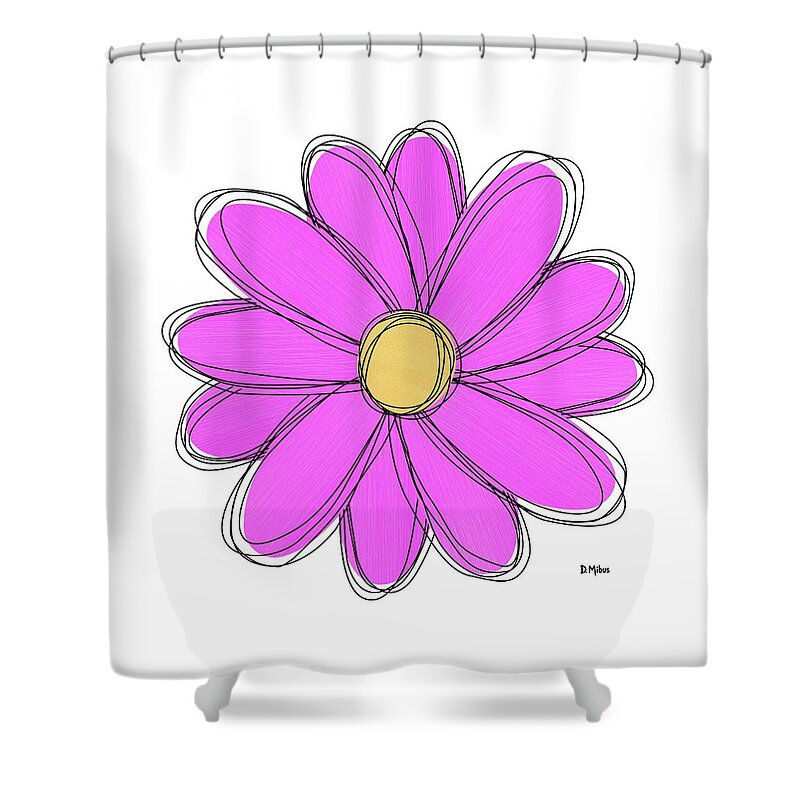 Mod Flower Shower Curtain featuring the mixed media Pink and Yellow Flower by Donna Mibus