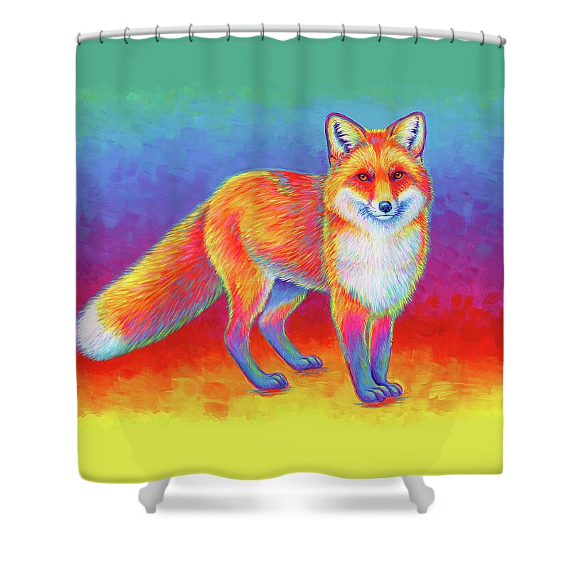 Red Fox Shower Curtain featuring the painting Rainbow Red Fox by Rebecca Wang