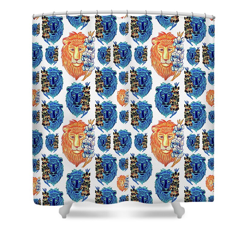Leo Shower Curtain featuring the digital art Leo Gladiolus Blue and Black by Christina Wedberg
