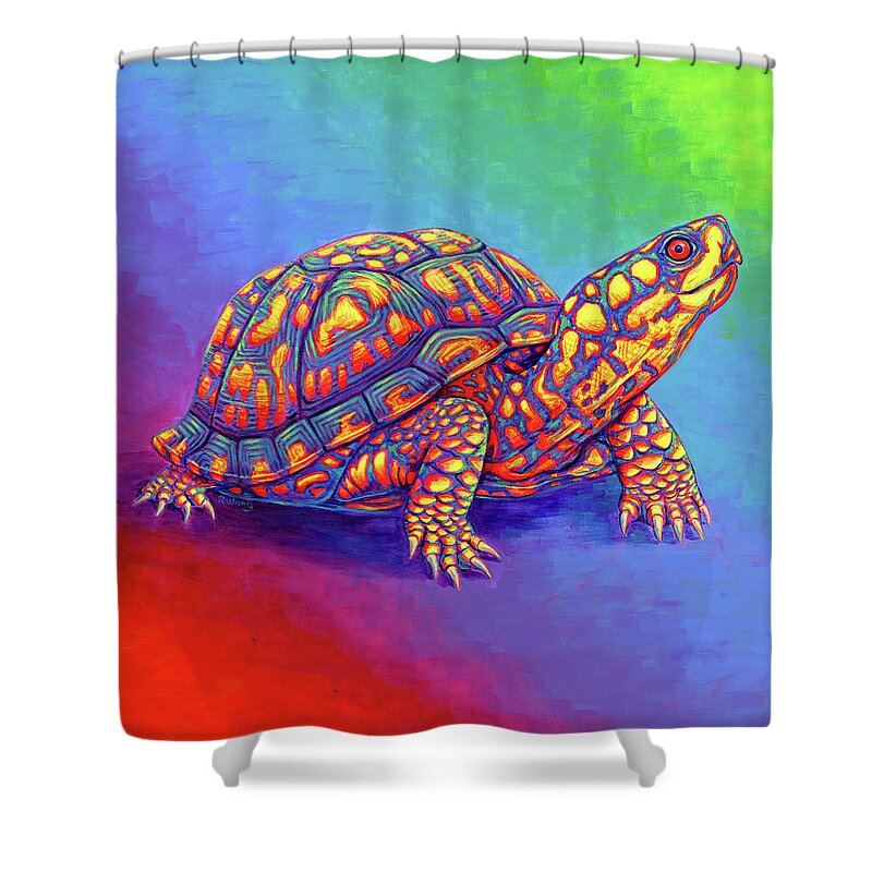 Box Turtle Shower Curtain featuring the painting Rainbow Eastern Box Turtle by Rebecca Wang