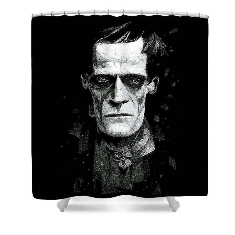 Frankenstein Shower Curtain featuring the digital art Frankenstein's Monster - Dark Gothic Art by Mark Tisdale