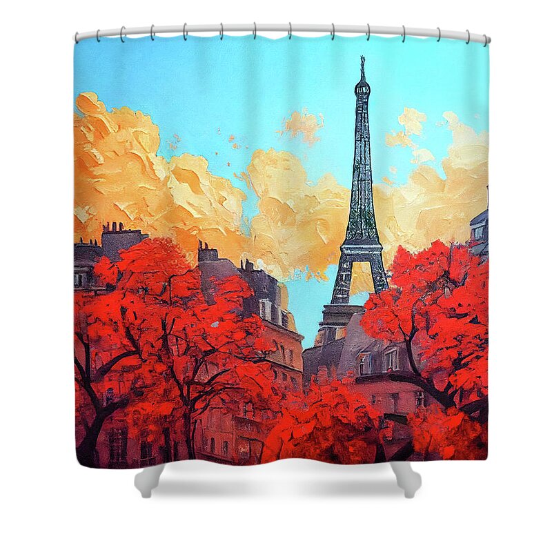 Autumn Shower Curtain featuring the digital art Paris - Autumn Afternoon by Mark Tisdale
