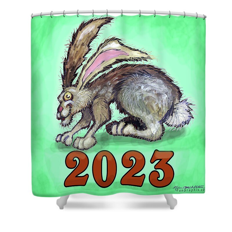 2023 Shower Curtain featuring the digital art 2023 Year of the Rabbit by Kevin Middleton