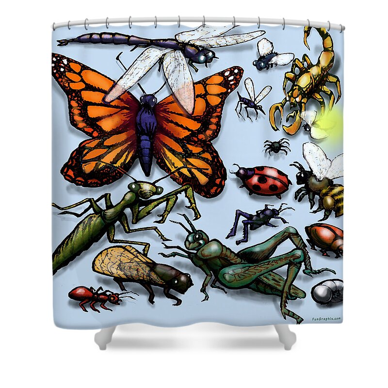 Bug Shower Curtain featuring the painting Bugs by Kevin Middleton