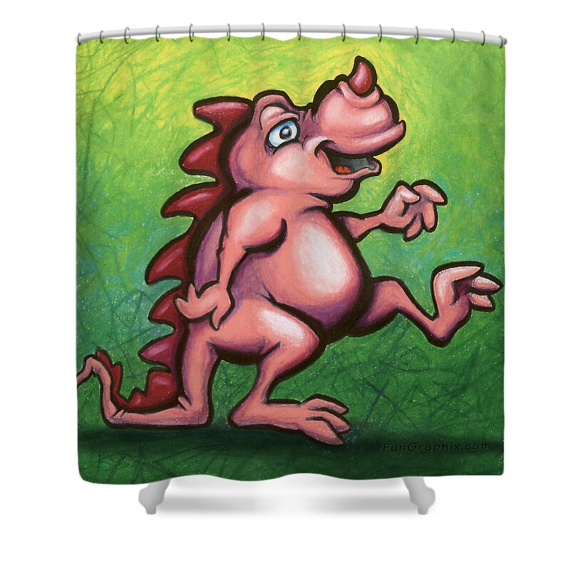 Dragon Shower Curtain featuring the painting Cute Little Pink Dragon by Kevin Middleton