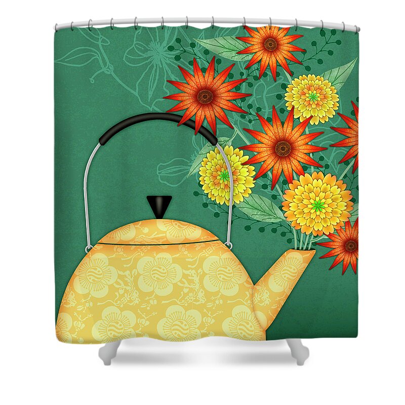 Teapot Shower Curtain featuring the digital art Tea Pot Glory by Valerie Drake Lesiak
