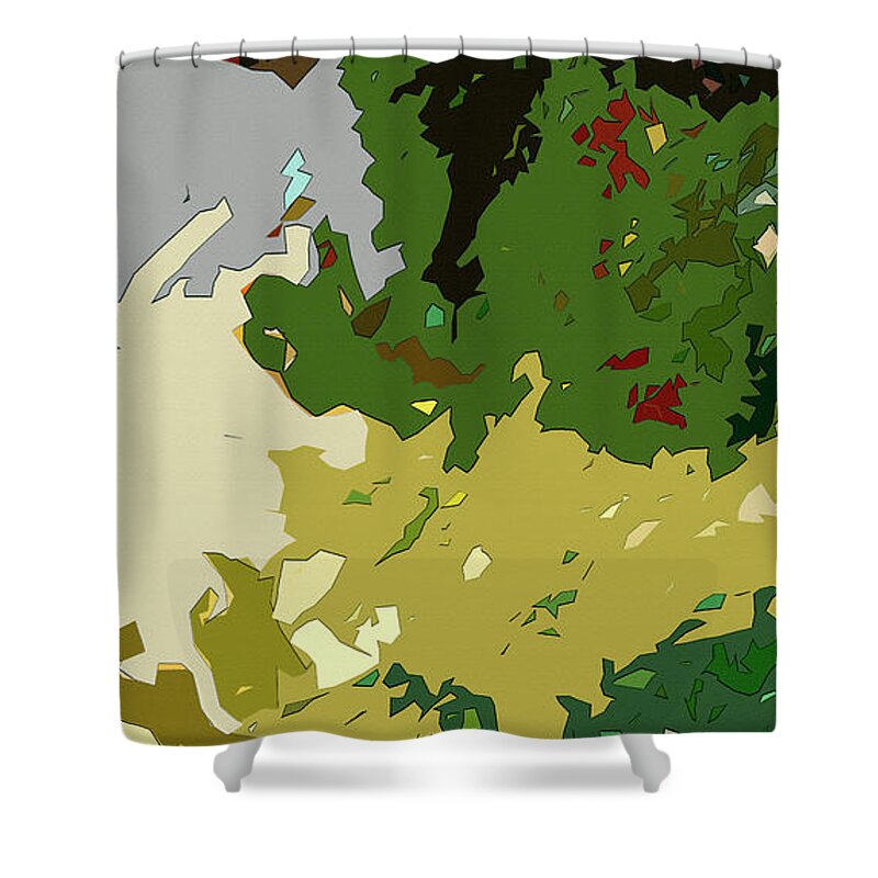 Abstract Shower Curtain featuring the mixed media Arugula Salad Abstract Triptych #1 by Ginette Callaway