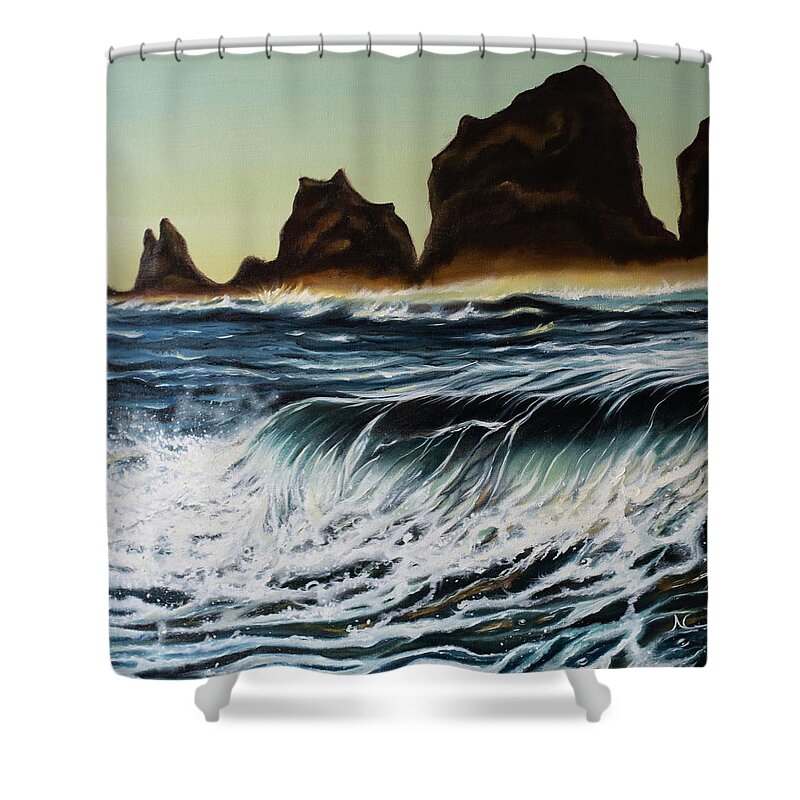 God Of The Sea Shower Curtain featuring the painting Aruna by Neslihan Ergul Colley