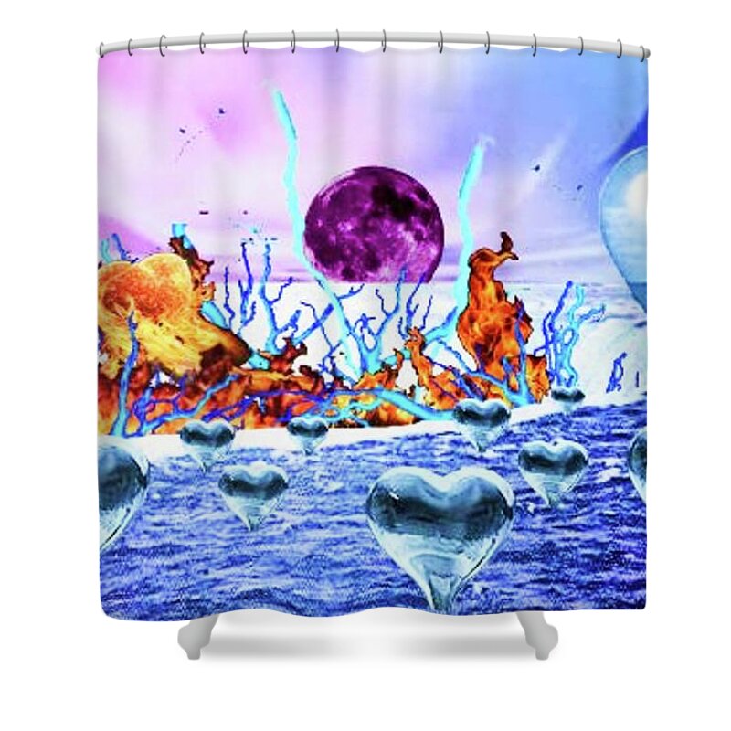  Shower Curtain featuring the digital art As Niagara Falls The Power Of Love Rises by Stephen Battel