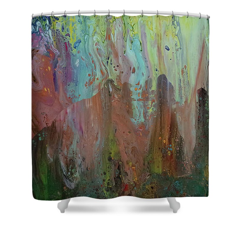 Green Shower Curtain featuring the mixed media Ascending by Aimee Bruno