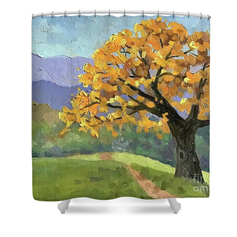 Tree Shower Curtain featuring the painting Asheville Tree by Anne Marie Brown