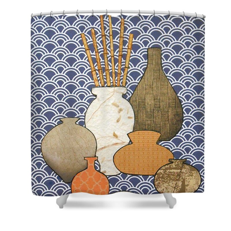 Pottery Shower Curtain featuring the mixed media Asian Pottery No. 1 by Jayne Somogy