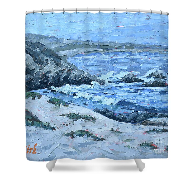 Monterey Shower Curtain featuring the painting Asilomar Wave by PJ Kirk