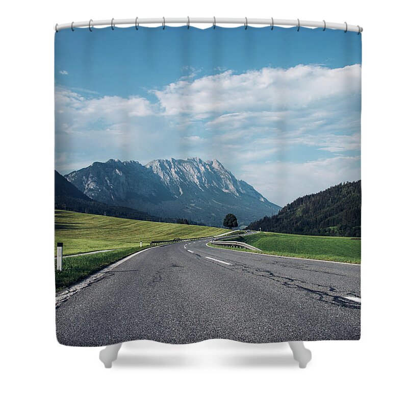Overcast Shower Curtain featuring the photograph Asphalt road in Schladming by Vaclav Sonnek