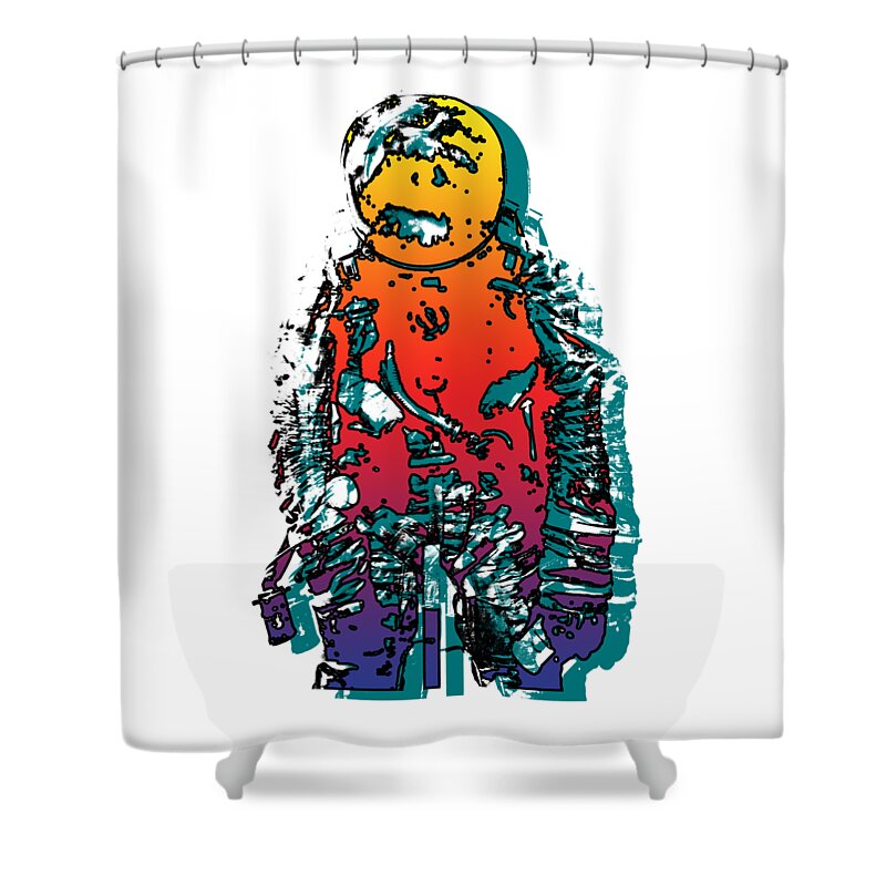 Glitch Shower Curtain featuring the digital art Asteroid Sunset by Christopher Lotito