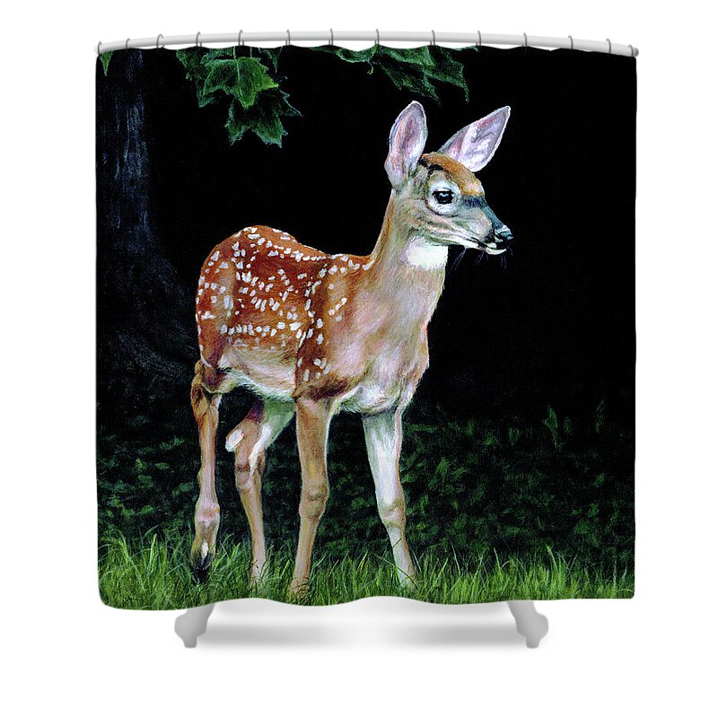 Deer Shower Curtain featuring the painting At the Edge of the Forest by Shana Rowe Jackson