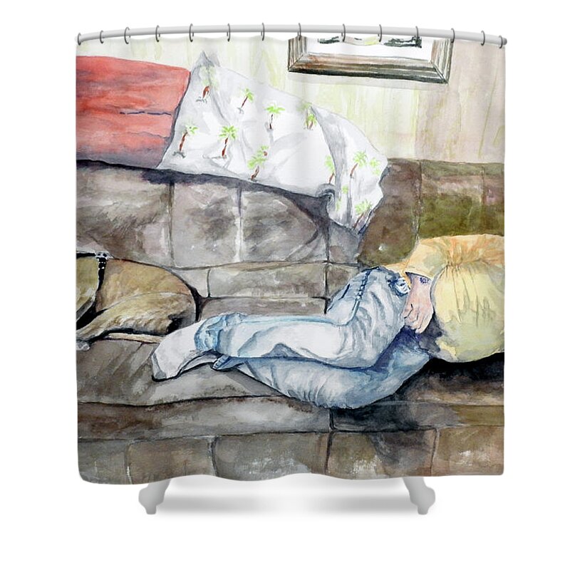 Work Shower Curtain featuring the painting At the End of the Day by Barbara F Johnson