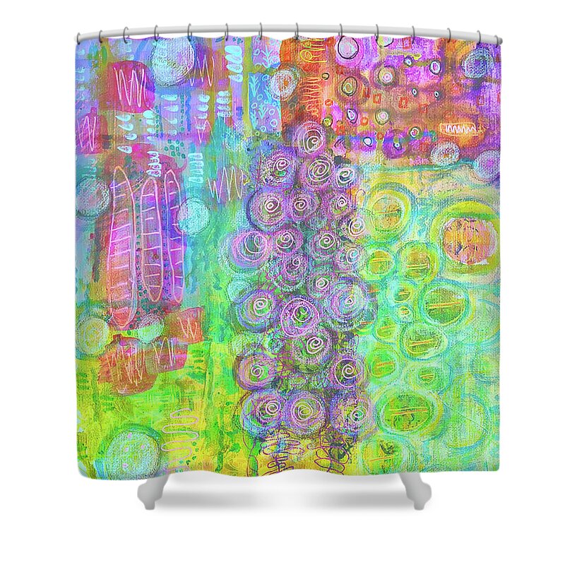 Waterlily Shower Curtain featuring the mixed media At the Waterlilypond by Mimulux Patricia No