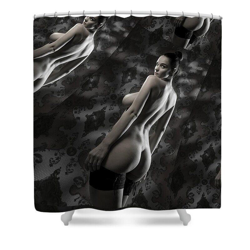 Naked Shower Curtain featuring the digital art Atalanta Biology by Stephane Poirier