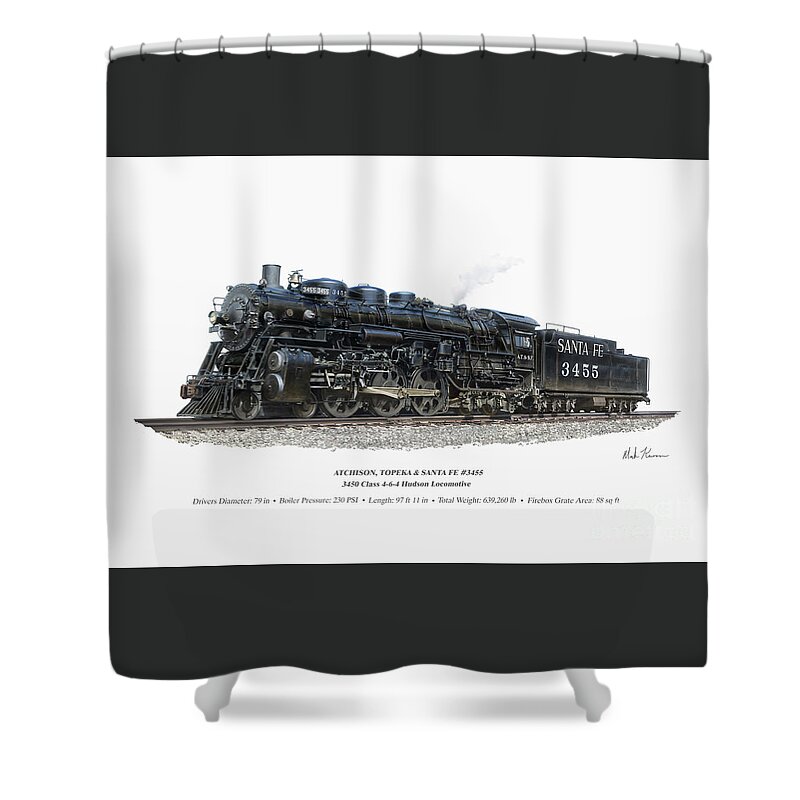 Train Shower Curtain featuring the painting Atchison Topeka and Santa Fe Railway 3455 by Mark Karvon